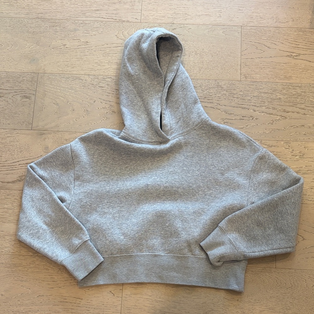 Zara Light Grey Cropped Hooded Sweatshirt
